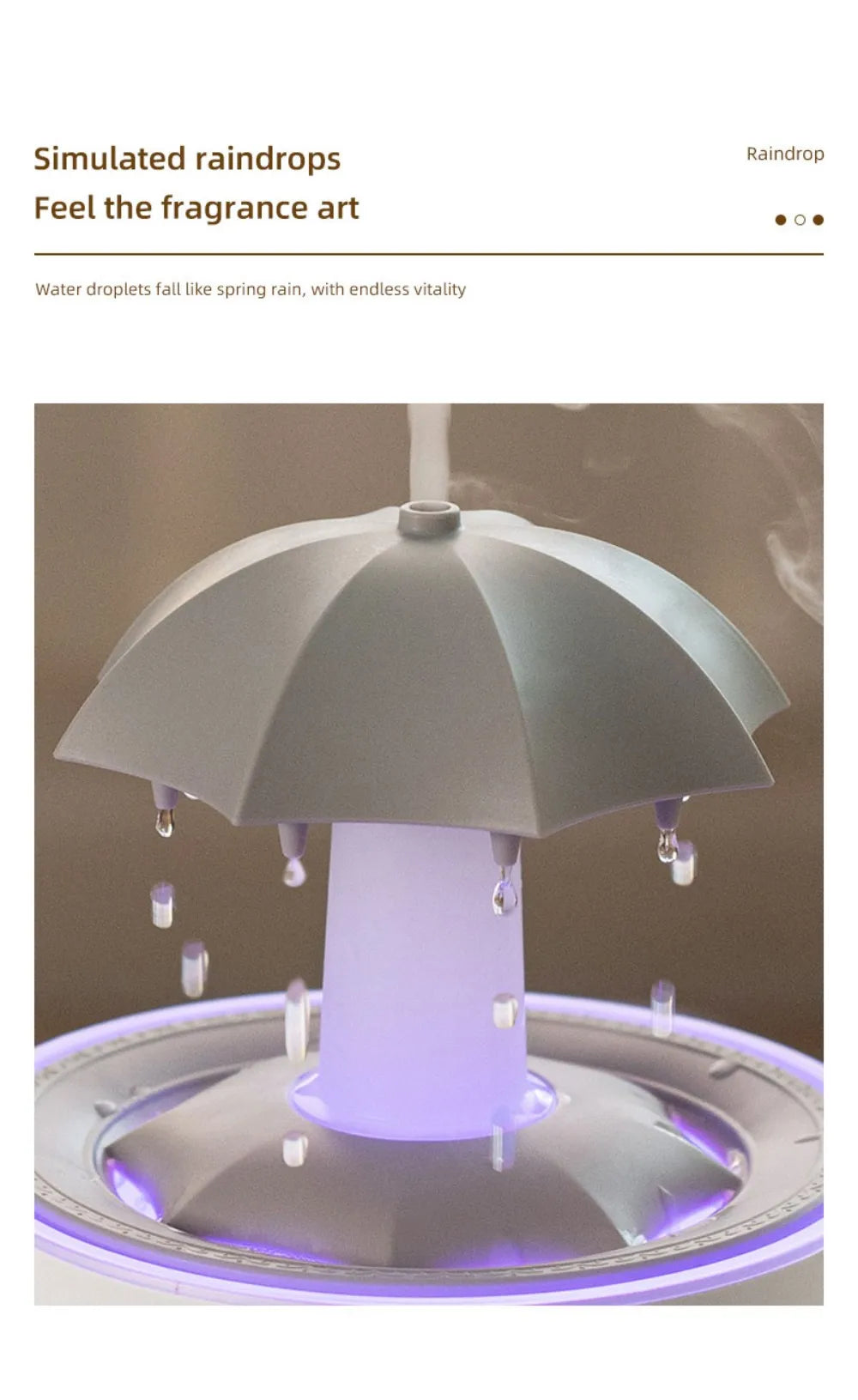Difusor de Aroma con Efecto Lluvia y Luz LED