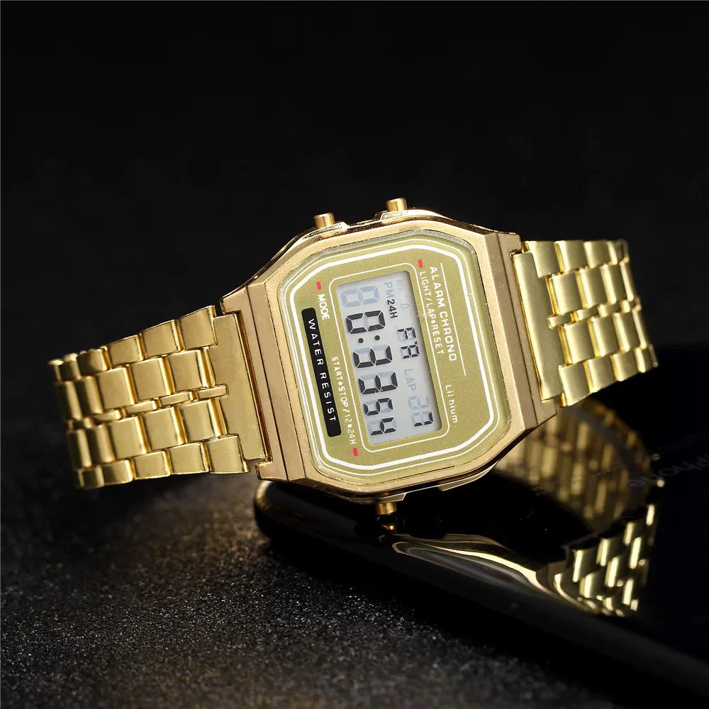 Luxury LED Digital Watch for Men Stainless Steel Men's Electronic Wristwatch Simple Business Gold Sliver Mens Watch Reloj Hombre