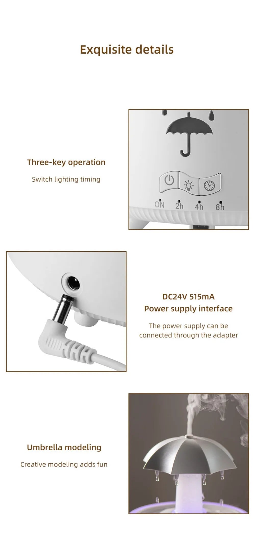 Difusor de Aroma con Efecto Lluvia y Luz LED