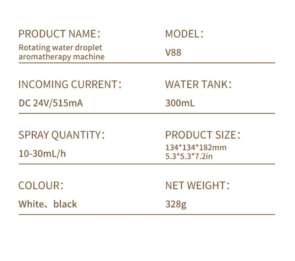 Difusor de Aroma con Efecto Lluvia y Luz LED