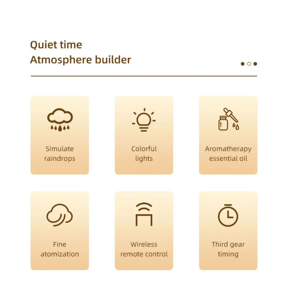 Difusor de Aroma con Efecto Lluvia y Luz LED
